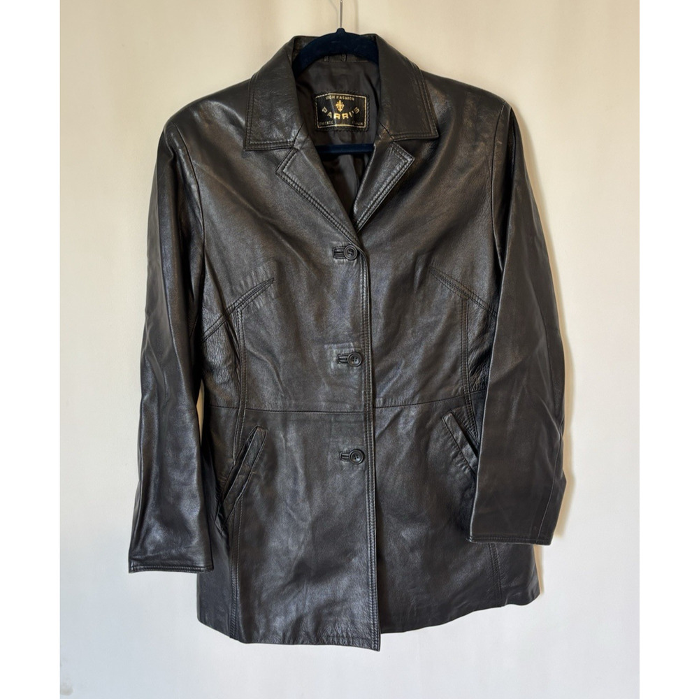 Parri's Leather Jacket Medium Womens Black Fiorenze Italy ClassicPockets Buttons